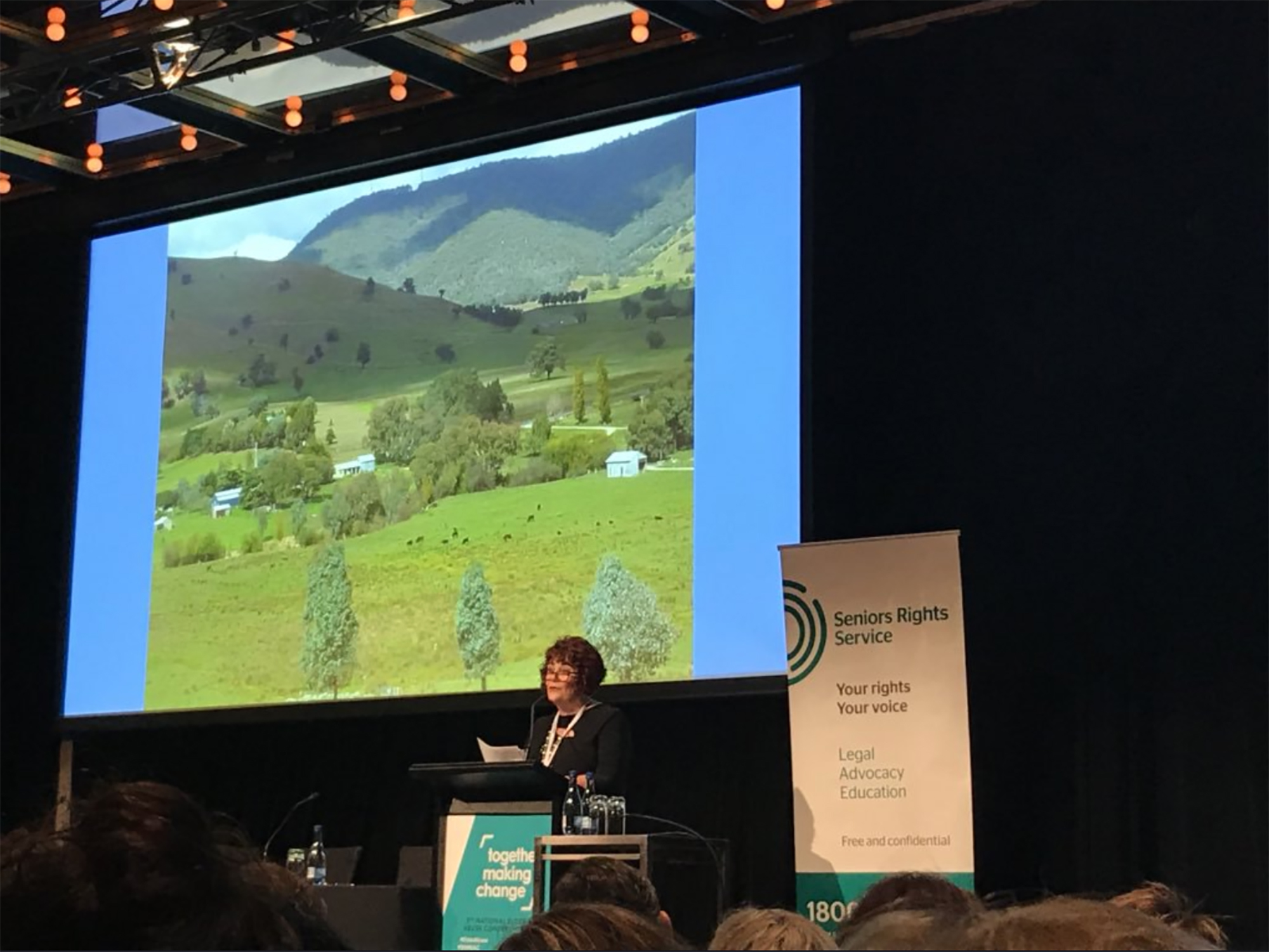 <p>Community advocate Maria Berry addressing the 5th National Elder Abuse Conference (Source: Kelly Statham Twitter)</p>

