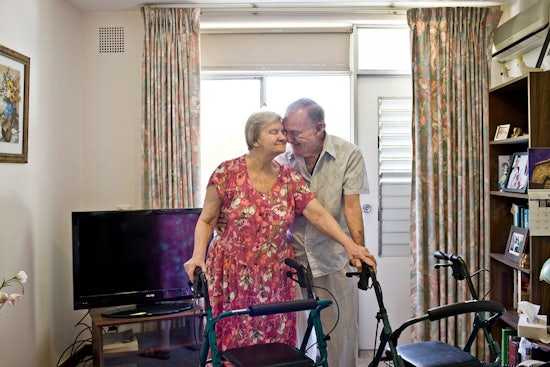 <p>A photo of two aged care residents, captured by Western Australia photographer, Steve Wise, in his Depth of Field: Exploring Ageing exhibition.</p>
