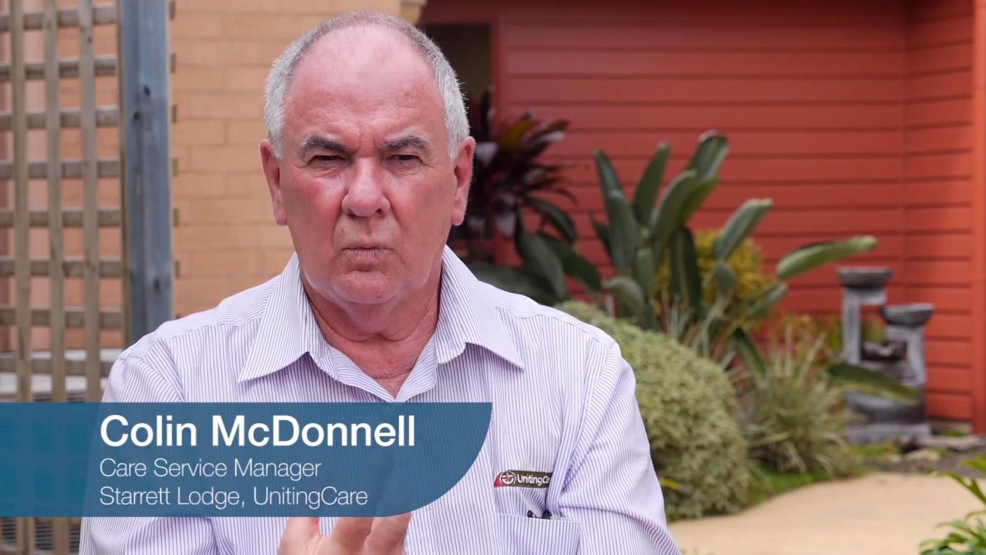 <p>A screenshot of Colin McDonnell, care service manager at UnitingCare Ageing’s Starrett Lodge, from the 'Finding the Why' film.</p>
