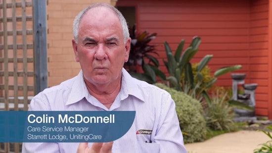 <p>A screenshot of Colin McDonnell, care service manager at UnitingCare Ageing’s Starrett Lodge, from the 'Finding the Why' film.</p>
