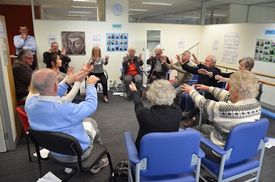 <p>Guests attending the National Open Day participate in Southern Cross Care (Vic) Tai Chi exercise.</p>
