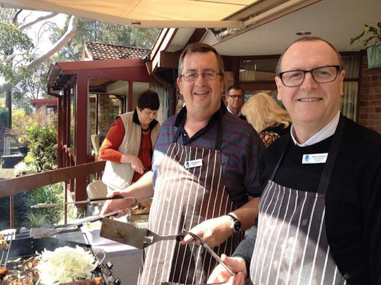 <p>Gary Barnier, left, managing director of Opal Aged Care, with Robert Johnson, regional manager of NSW Metro at the Opal Lourdes welcome BBQ last year.</p>
