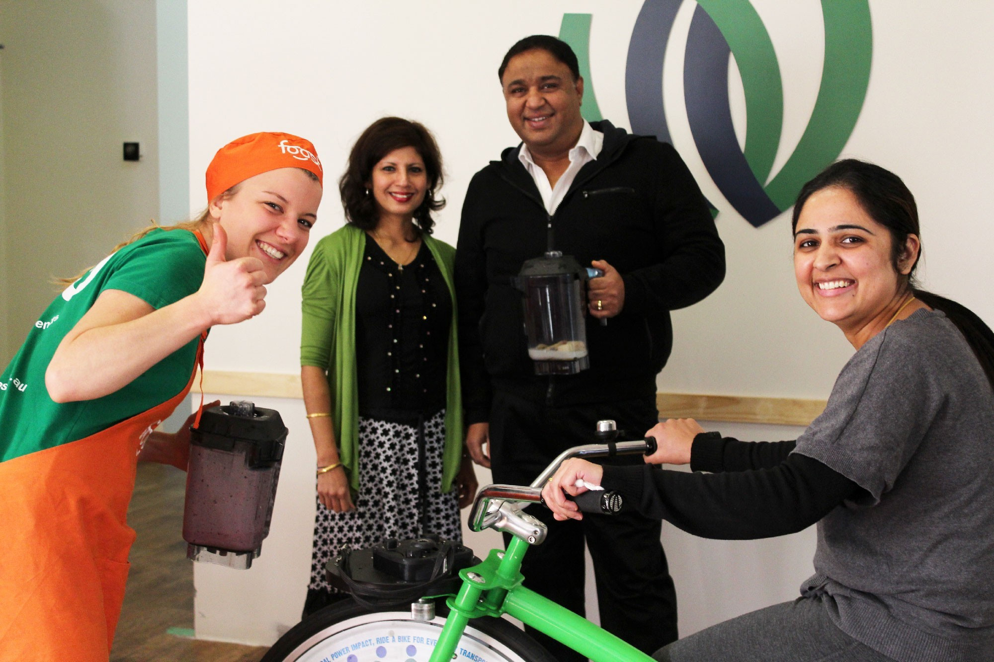 <p>Staff of Noble Gardens peddle up a healthy refreshment.</p>
