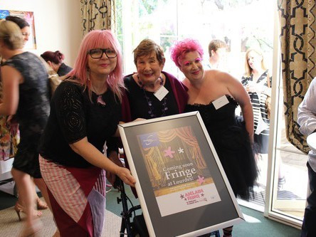<p>Heather Croall, Margot Ludowici and Ashley at the Fringe at Lourdes program launch</p>
