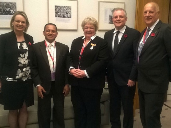 <p>From left to right: Minister for Health and Aged Care Sussan Ley, Vasan Srinivasan (FIAV), Petra Neeleman (CEO, DutchCare), Federal Treasurer Scott Morrison and, Olaf Zalmstra (CFO, DutchCare)</p>

