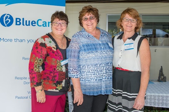 <p>Blue Care Director of Mission Rev Heather Allison, Service Manager Wendy Stream and Central Queensland General Manager Heather Henderson at the sod turning event.</p>
