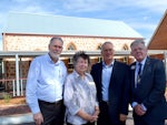 Juniper Chief Executive Vaughan Harding, Northam local resident Elder Laura Fox and Juniper Board Chair Fred Boshart with Moderator Rev Steve Francis outside the restored Uniting Church Hall