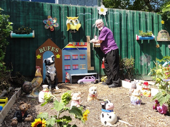 <p>Mr Hopkins regularly scours op-shops for bits and pieces to decorate his gardens</p>
