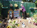 Mr Hopkins regularly scours op-shops for bits and pieces to decorate his gardens