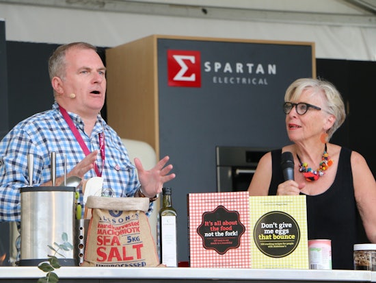<p>Peter Morgan-Jones with Maggie Beer at this year's Tasting Australia event in Adelaide</p>
