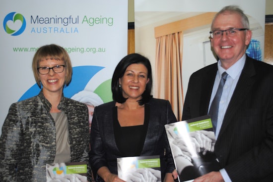 <p> Ilsa Hampton CEO Meaningful Australia, Cynthia Payne CEO SummitCare and Nick Ryan CEO Australian Aged Care Quality Agency, at the launch</p>
