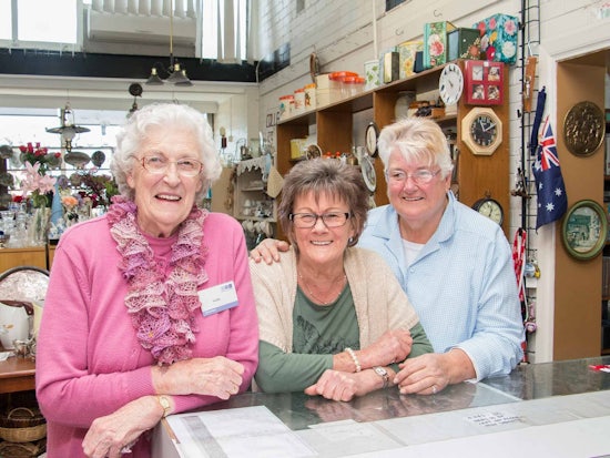<p>Kalkee Op Shop volunteers Jann Brearley, Hazel Breguet and Marion Parfett.</p>

