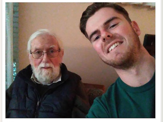<p>Sean and his grandfather on the app sharing an update to their family all over the world last year (Source: Care Konnect)</p>
