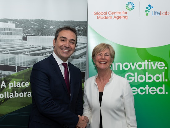 <p>South Australian Premier Steven Marshall and Anne Skipper, deputy chair of the Global Centre for Modern Ageing (Source: Global Centre for Modern Ageing)</p>
