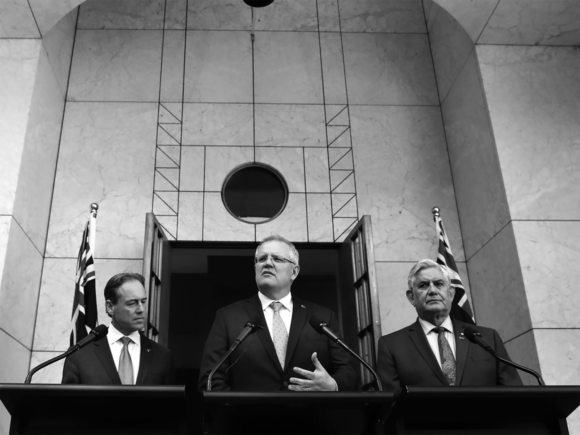 Minister for Health Greg Hunt, Prime Minister Scott Morrison and Minister for Senior Australians and Aged Care Ken Wyatt announcing the Royal Commission into Aged Care (Source: Twitter)
