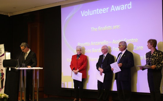 <p>Finalists in the Volunteer category with Helena Higginbottom representing HESTA, sponsor of the Award</p>
