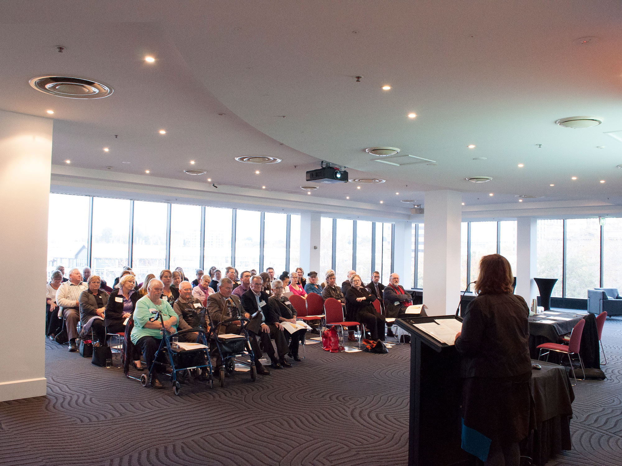 <p>COTA Tasmania’s Sue Leitch addresses the crowd at the launch of the Hobart Co-design Aged Care Information and Support Resource in Tasmania (Source: Nick Leitch) </p>
