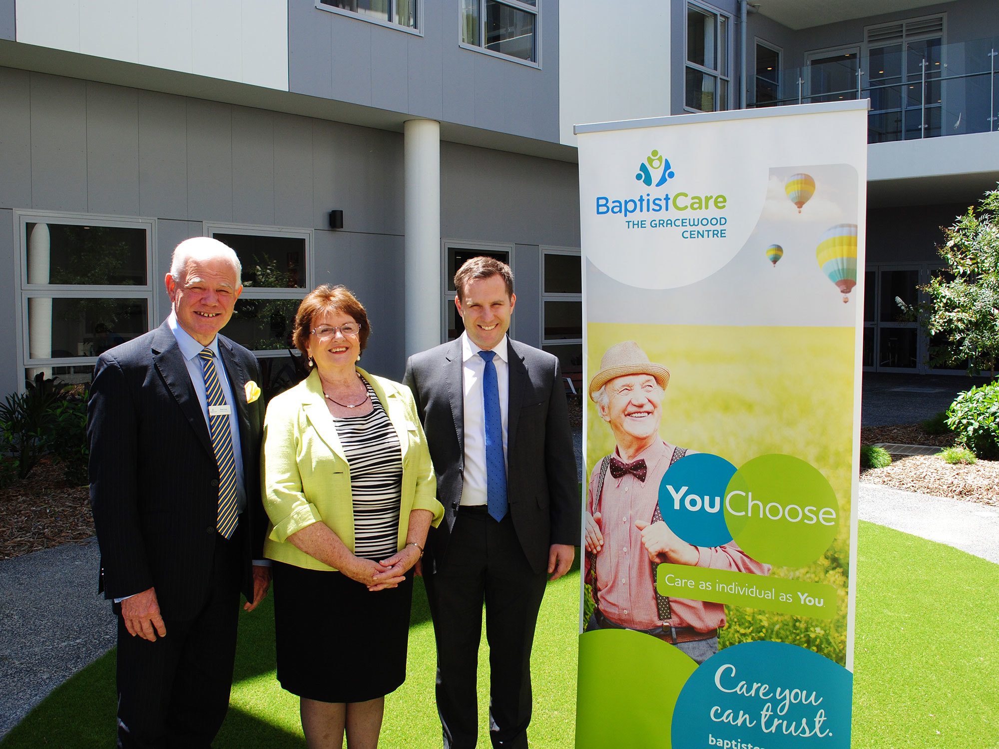<p>(L to R): BaptistCare CEO, Ross Low; BaptistCare Chair, Judith Carpenter; Member for Mitchell, Alex Hawke MP.</p>
