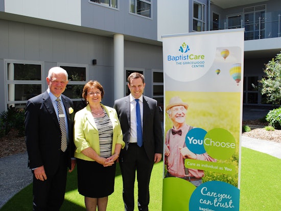 <p>(L to R): BaptistCare CEO, Ross Low; BaptistCare Chair, Judith Carpenter; Member for Mitchell, Alex Hawke MP.</p>
