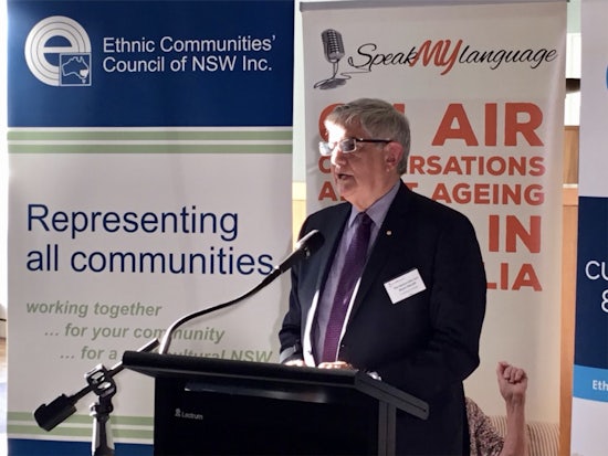 <p>Minister for Aged Care Ken Wyatt at the Speak My Language launch (Source: Twitter)</p>
