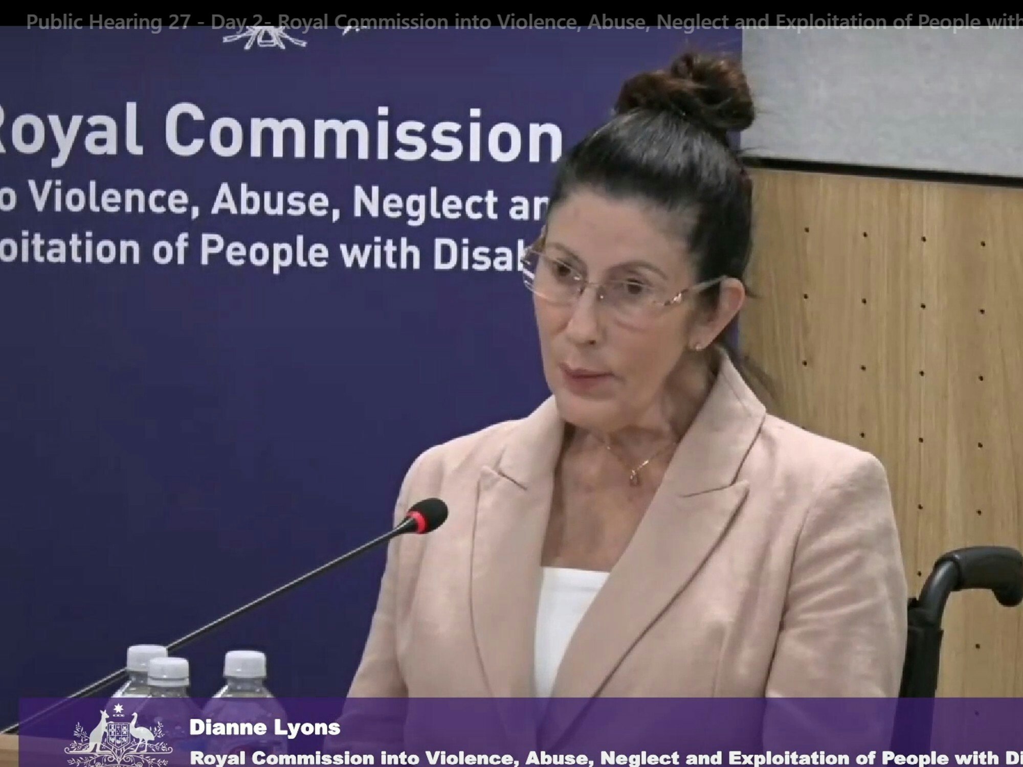 <p>Dianne Lyons has muscular dystrophy and spoke of her experiences while in prison. [Source: Livestream]</p>

