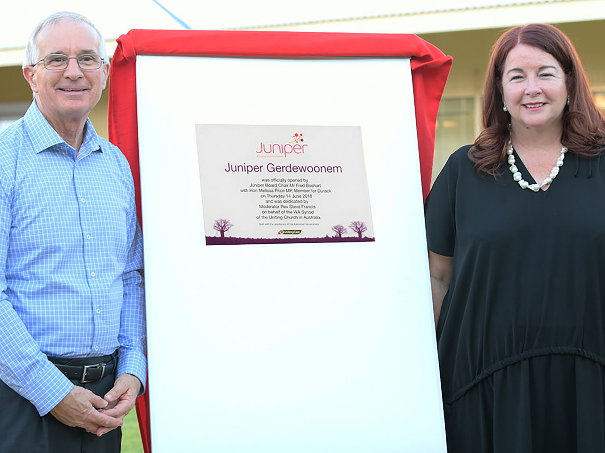 <p>Juniper Board Chairman Fred Boshart and Federal Member for Durack Melissa Price (Source: Juniper)</p>
