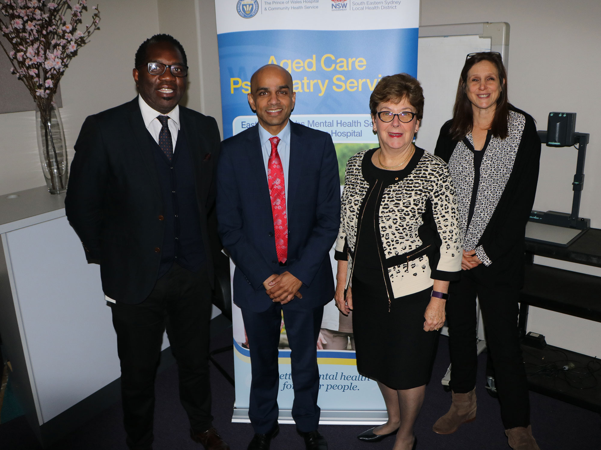 <p>Key speakers and organisers of the forum (L – R): Manager Mike Gatsi, Associate Professor Chanaka Wijeratne, The Hon Dr Kay Patterson AO, and Senior Social Worker Daniella Kanareck</p>
