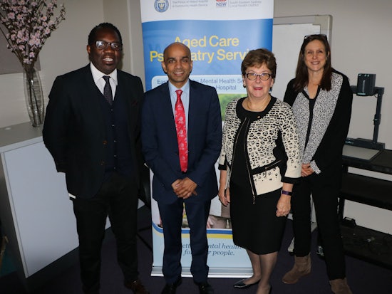 <p>Key speakers and organisers of the forum (L – R): Manager Mike Gatsi, Associate Professor Chanaka Wijeratne, The Hon Dr Kay Patterson AO, and Senior Social Worker Daniella Kanareck</p>
