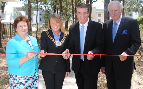 <p>(left to right): Ms Judith Carpenter (incoming BaptistCare Chairperson); Hills Shire Mayor Yvonne Keane; Ray Williams MP; Dr Graham Henderson (out-going BaptistCare Chairperson).</p>
