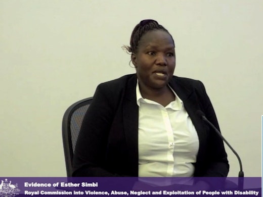 Esther Simbi is a refugee, disability advocate and social worker who spoke at the Commission. [Source Royal Disability Commission]