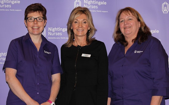 <p>Alzheimer’s Australia SA CEO Kathryn Quintel (centre) with Nightingale Nurses</p>

