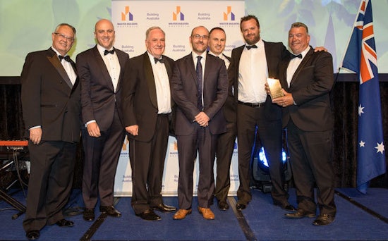 <p>Sarah Constructions receiving the 2016 National Excellence in Building and Construction Award</p>
