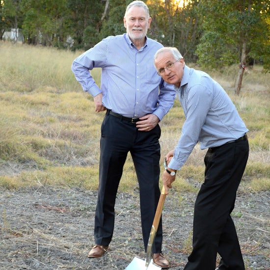 <p>Juniper Chief Executive Vaughan Harding (left) with Board Chair Fred Boshart turn the sod at the facility site in Martin</p>
