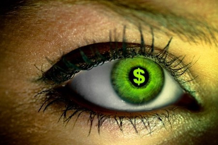 <p>Girl with dollar signs in her eyes</p>
