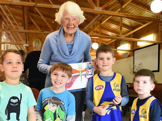 <p>Jean Linehan, aged 103 years with Montessori Kindergarten children [Source: Resthaven]</p>
