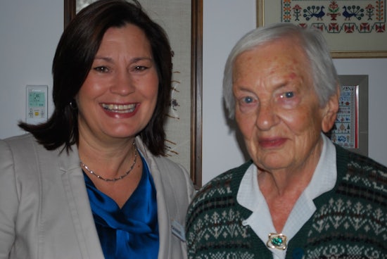 <p>Lilydale resident, Beryl Scott, right, with Suzanne Petterson, Allity chief operating officer.</p>
