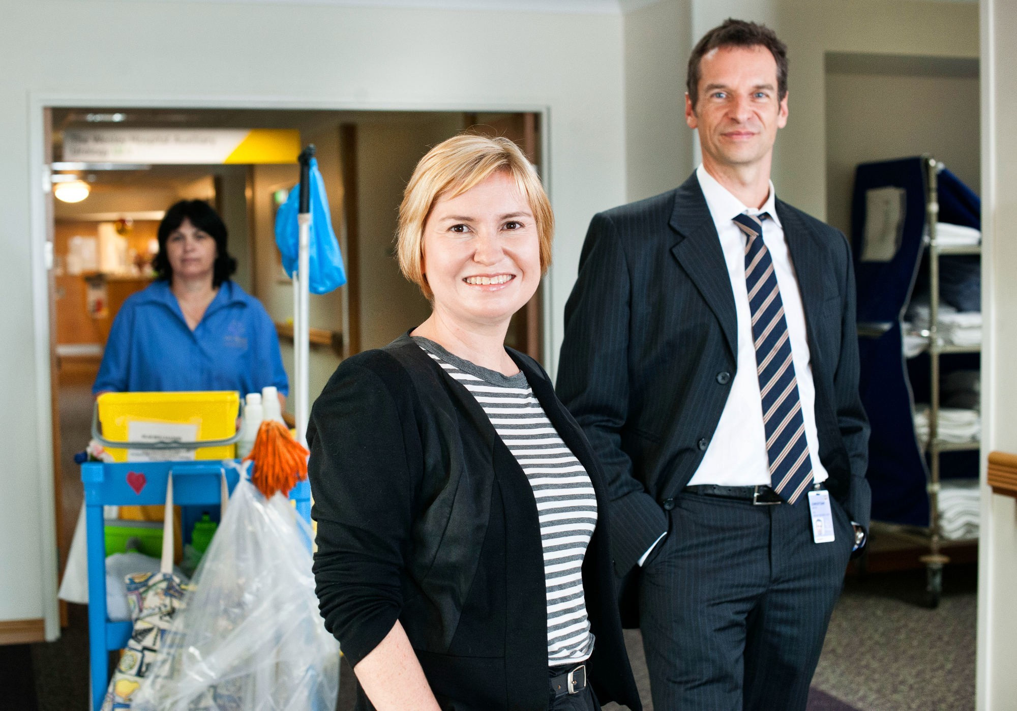 <p>QUT researchers, Lisa Hall and Christian Gericke, investigate the cleanliness of hospitals.</p>
