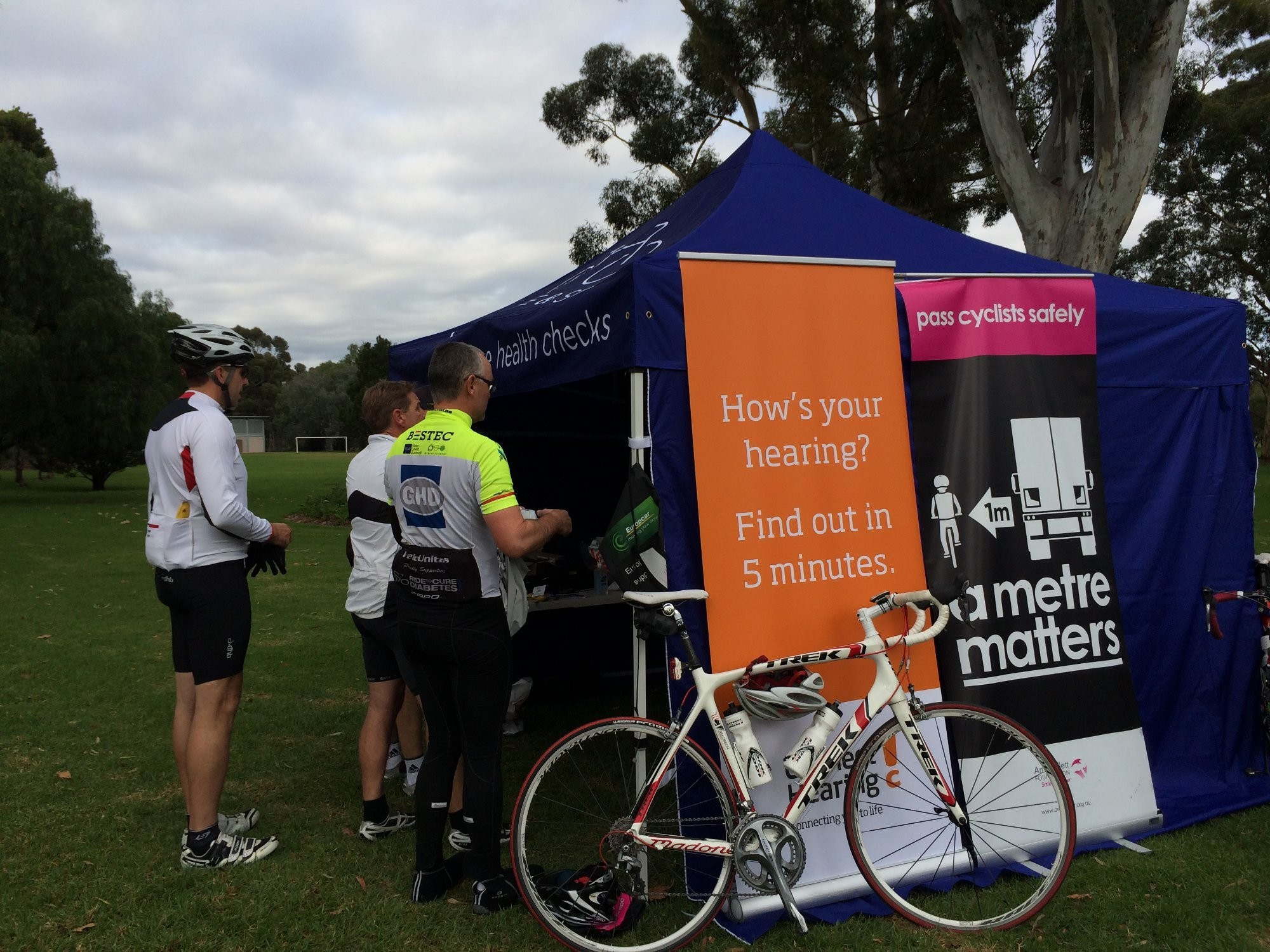 <p>Adelaide cyclists make use of the 'Cycle Safe & Sound’ health check stops yesterday.</p>
