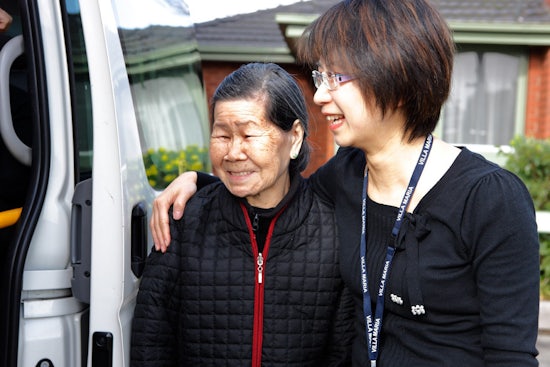 <p>Villa Maria's Out & About team leader, Angela Ng, (right), with participant, Lin Hou Hong.</p>
