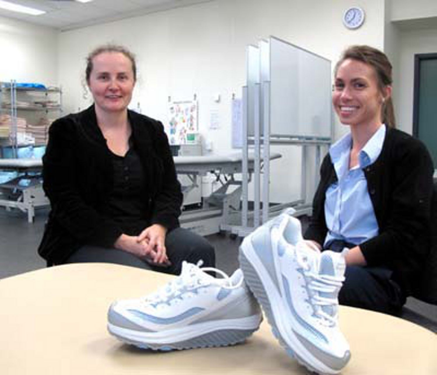 <p>Senior lecturer in podiatry, Elizabeth Madden (left), and her colleague, Dr Crystal Kean, say rocker sole shoes could be a worthwhile option for people with osteoarthritis in their knees. </p>
