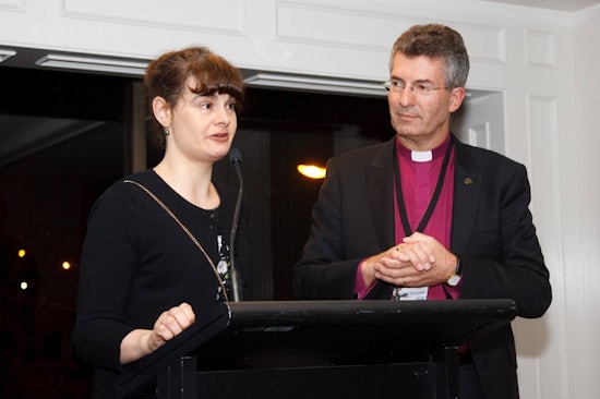 <p>Erin Young, Anglicare Australia National Awards – Volunteering Excellence recipient, accepts her award with Anglicare Australia's Bishop Chris Jones.</p>
