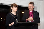 Erin Young, Anglicare Australia National Awards - Volunteering Excellence recipient, accepts her award with Anglicare Australia&#39;s Bishop Chris Jones.