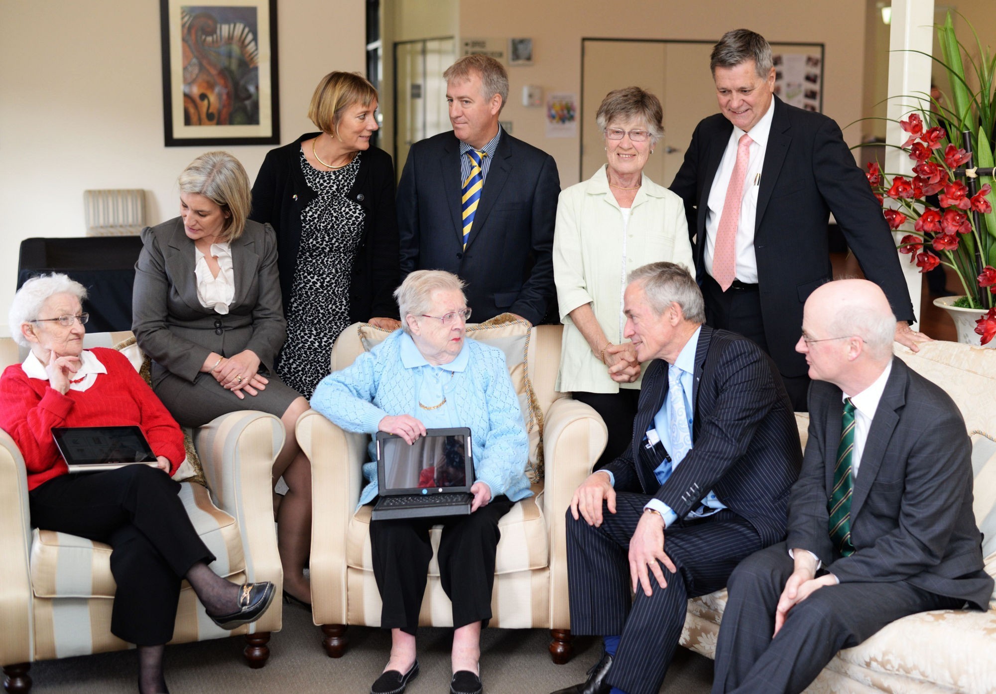 <p>Greg Pullen, Catholic Homes chief executive (standing, far right), says Catholic Homes has successfully trialed the MyHomeReach program with 40 participants in their own homes.</p>
