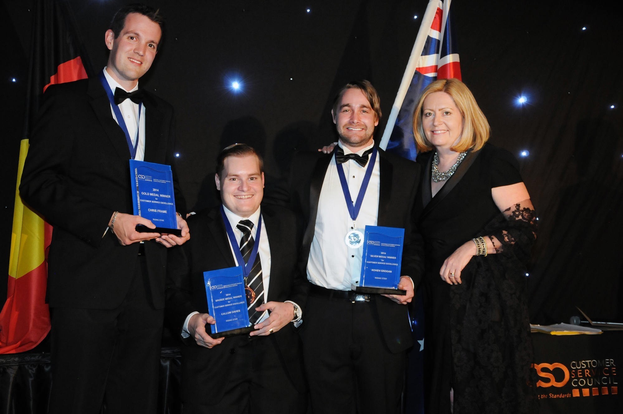 <p>Rising Star 30 under 30 winner Bethanie's Gold medallist, Chris Frame (left), with runners up and Lord Mayor, Lisa Scaffidi.</p>
