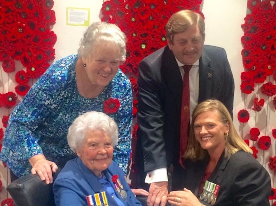 <p>Standing left to right is Colleen Fowler, from War Widows Guild, and Deputy Commissioner for DVA Ian Kelly. Sitting left to right is war widow, Thelma Zimmerman, and veteran, Chantel Evans.</p>
