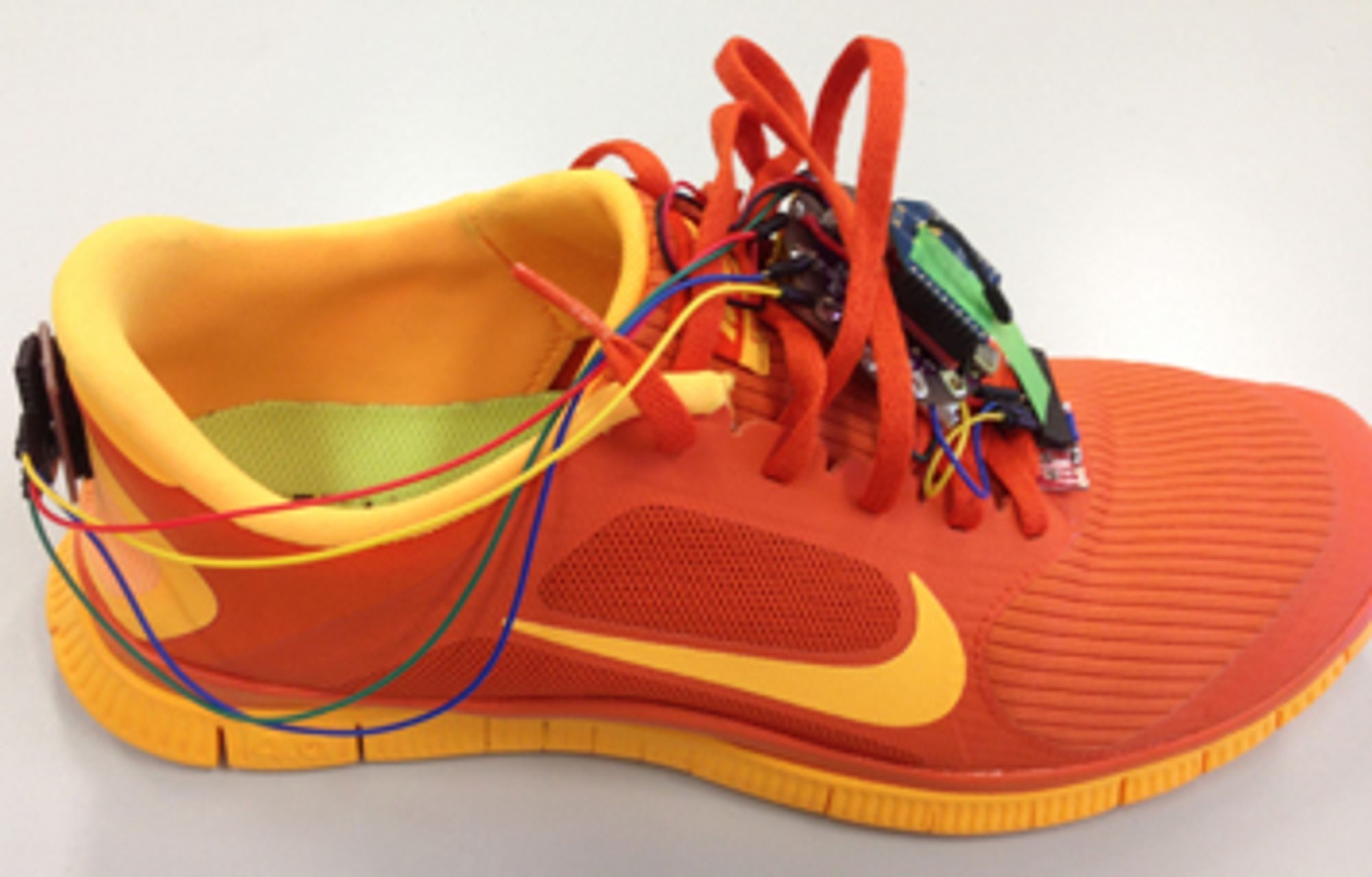 <p>Dr Pendharkar's design involves a monitory sensory device embedded into the heel of a shoe and used to analyse, in real time, a patient's gait pattern while walking.</p>
