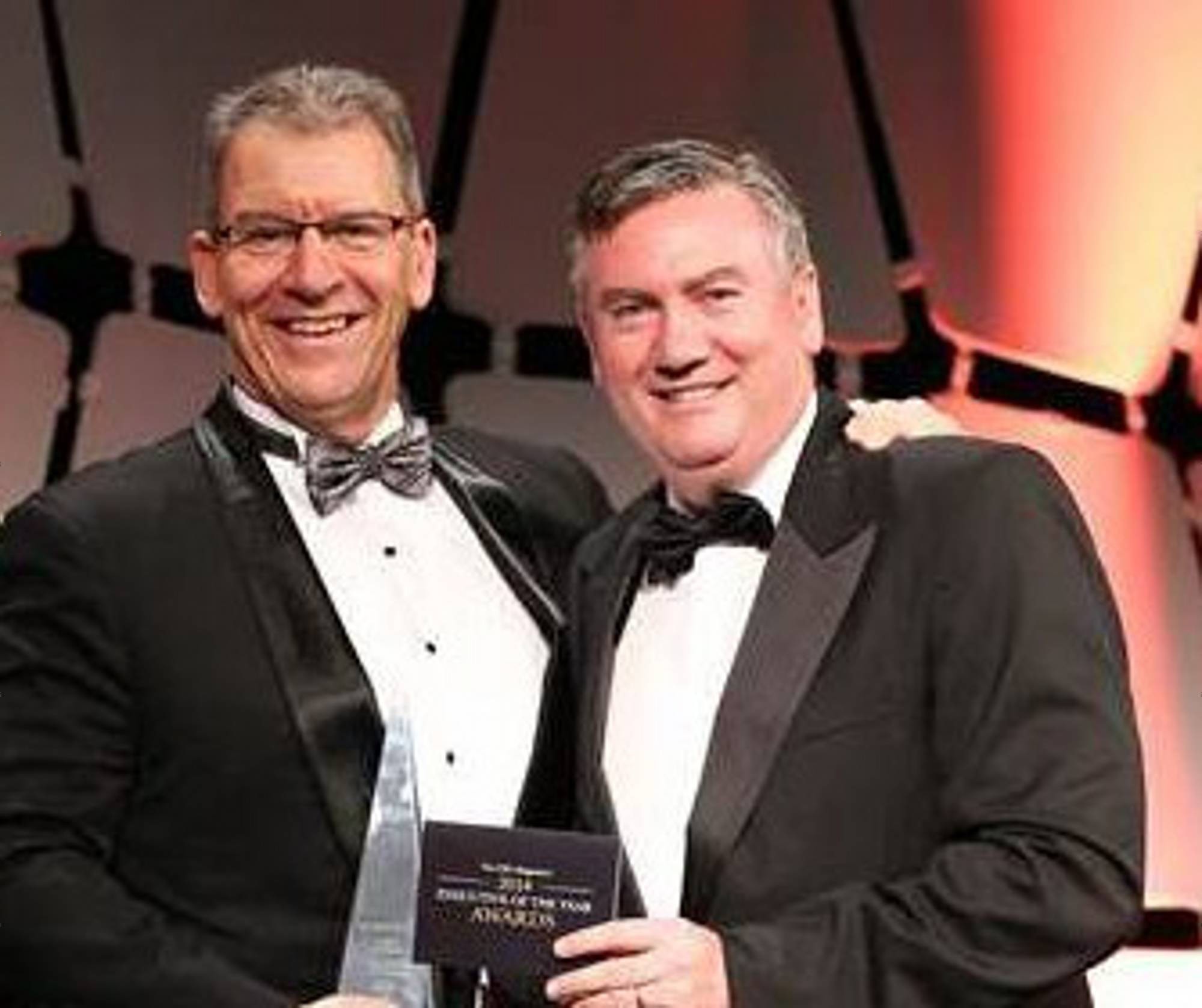 <p>RSL Care chief executive, Craig Mills, left, with Eddie McGuire.</p>
