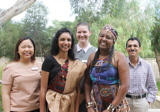 <p>Left to right: Moreen (Philippines), Ruvini (Sri Lanka), Iveta (Slovakia), Lily (Kenya) and Sebastian (India) work together at ACH Group Highercombe Residential site.</p>

