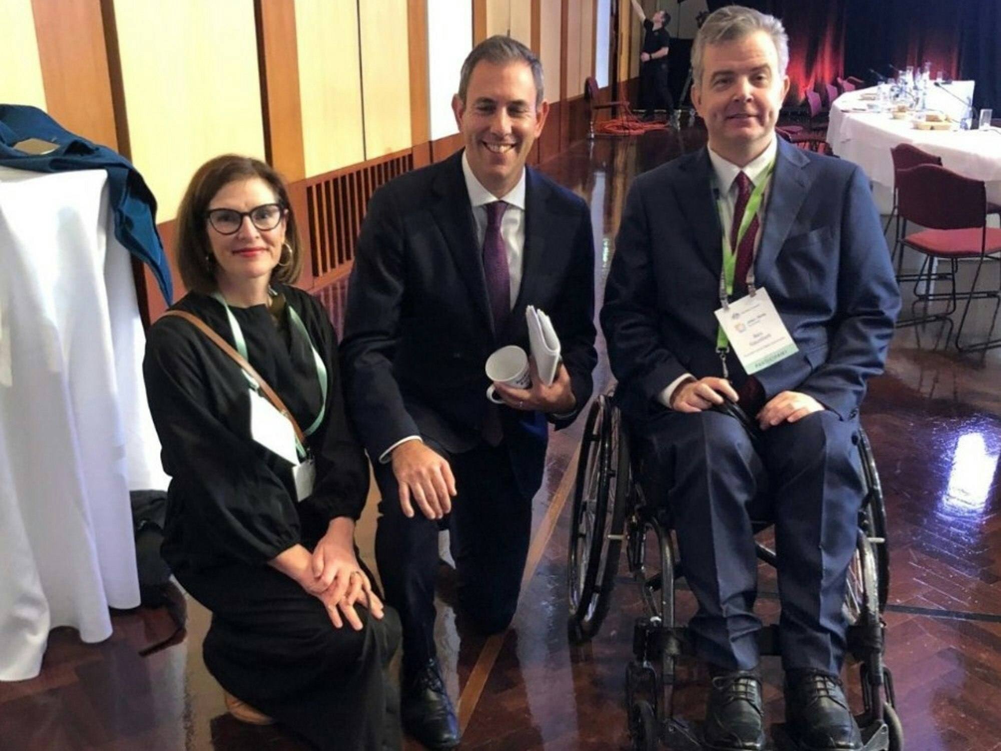 <p>PWDA Deputy CEO Carolyn Hodge with With Treasurer Jim Chalmers and Disability Discrimination Commissioner Ben Gauntlett at the 2022 Jobs and Skills Summit. </p>
