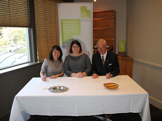 <p>ACH Group signing the MOU with Malaysian based provider Aged Care Group (Source: ACH Group)</p>
